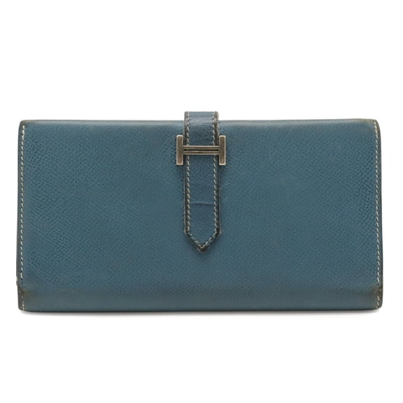 Pre-Owned HERMES Bearn 2PLIS Dupre Tri-fold Long Wallet, Epsom Leather, Colvert Blue, G Stamp