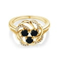 thumbnail image 2 of Gem Stone King 0.88 Ct Round Black Onyx White Created Sapphire 18K Yellow Gold Plated Silver Ring (Size 9), 2 of 3