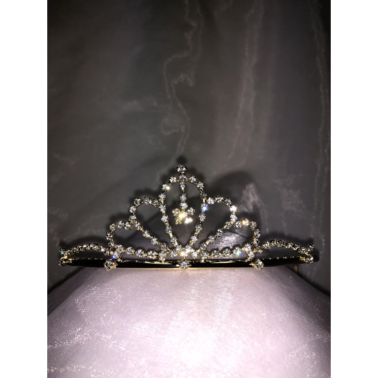 Charmed Gold Crown Rhinestone Tiara with Floral Dangling in  display picture 1