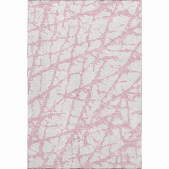 HomeRoots 676870 8 x 10 ft. Pink & Ivory Abstract Transitional Washable Machine Made Rectangle Area Rug with UV Protection