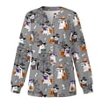 thumbnail image 5 of Binienty Gray Halloween Ghost Women's Warm Up Scrub Jacket Long Sleeve Lightweight Breathable Medical Work Coat with Pockets Button Front Nurse Uniform for Hospital, 5 of 7