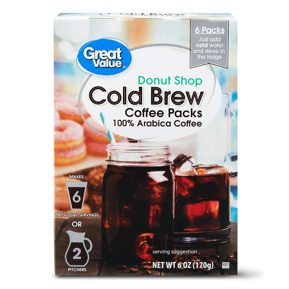 (Pack of 6) Great Value Cold Brew Coffee Packs, Donut Shop, 6 oz, 6