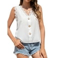 thumbnail image 1 of Women Buttons Lace Stitching V Neck Sleeveless Summer Shirt, 1 of 7