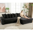 thumbnail image 3 of 110.75" Modular L-Shaped Cloud Sofa, Black Corduroy Fabric Sectional Couch for Living Room, with Movable Ottoman, Cup Holders & Side Pocket, Includes 8 Throw Pillows, Unfolds into Bed, 3 of 9