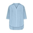thumbnail image 5 of Sevevn Women's V-Neck Short Sleeve Loose Button Cotton And Linen Tunic Summer Blouse Shirt End of Year Clearance Sky Blue S, 5 of 7