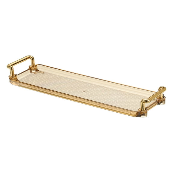 Uxcell Plastic Serving Tray with Golden Handle, 12" x 3.9" Modern Rectangular Decorative Tray, Amber