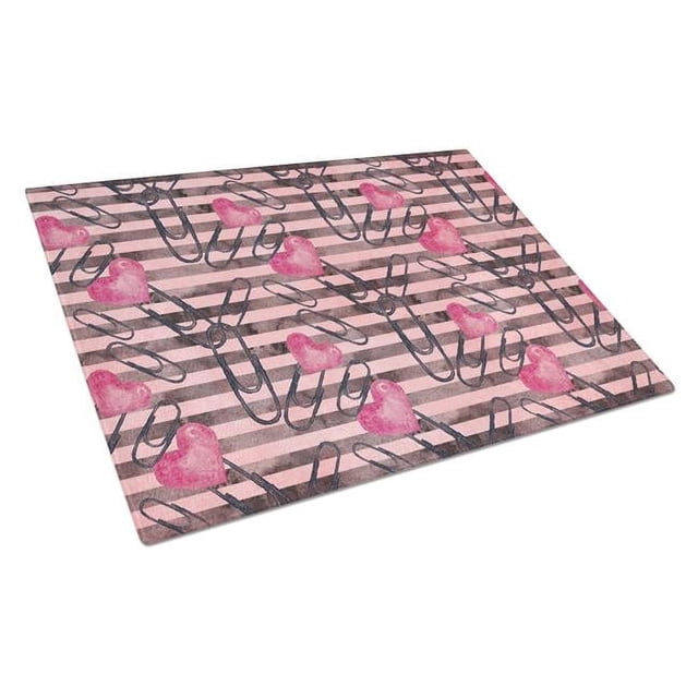 Caroline's Treasures Watercolor Heart Paper Clips Glass Cutting Board, Large