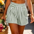 thumbnail image 5 of Women's Striped Summer Shorts With Pockets, Mid Waisted Loose Fit Pleated Casual Beach Shorts, Soft Stretchy Polyester Spandex Drawstring Elastic | TruHer,Army Green L, 5 of 8
