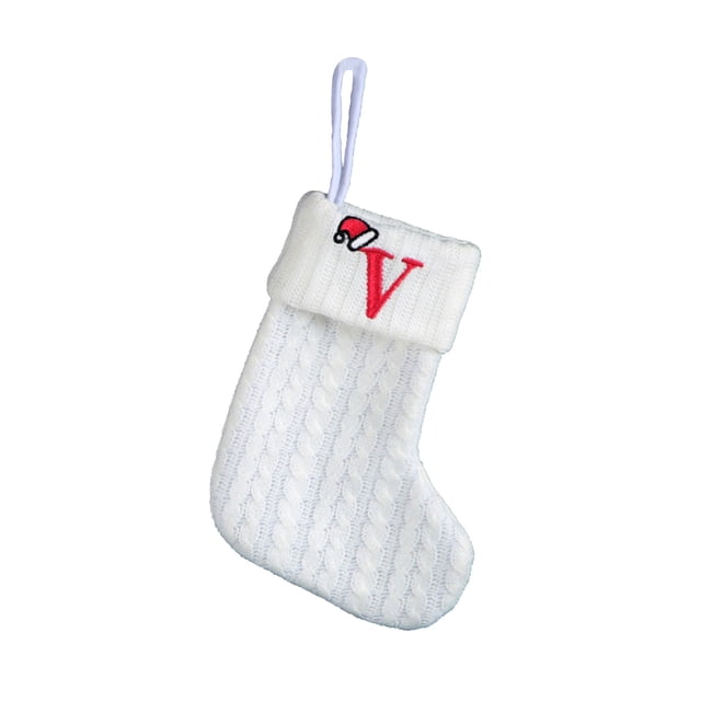 Decorative Knitted Christmas Socks Bag for Kids with Embroidery Letters Candy Themed Holiday Stocking