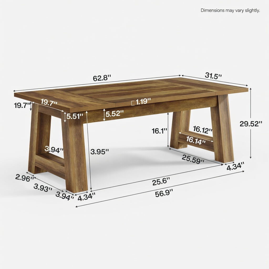 Hommoo Farmhouse Dining Table 62.6 Inch Wide for 4-6 People, Solid MDF Kitchen Table with Sturdy Square Legs, Easy Assembly, Brown