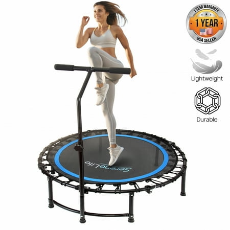 SereneLife SLELT418 40 Inch Adults Indoor Home Gym Outdoor Sports Exercise Fitness Trampoline with T-bar Handle and Padded Frame Cover, Black