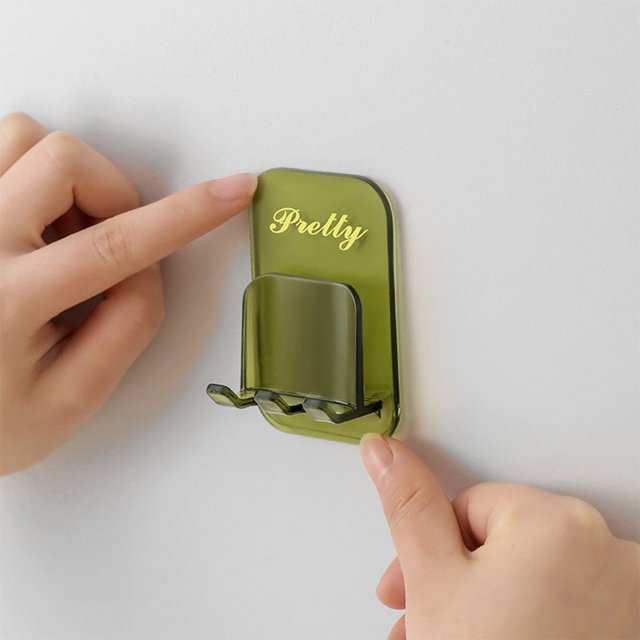 Wall-mounted Punch-free Hook Toothbrush Bottle Sundry Holder Self Space-saving Storage Adhesive Storage Rack Hanger Bathroom Toilet Green