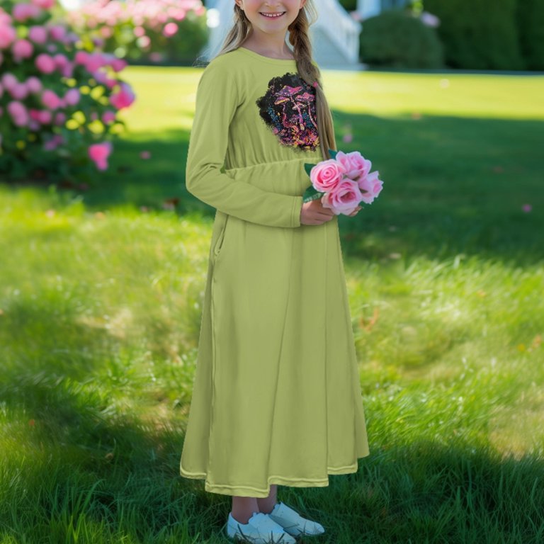 DISNIMO Green Mushroom Girls Dresses 5-6 Years Old for School Dresses for Girls Long Sleeve Dress with Pockets for Kids Crew Neck Dress Girls Soft Dress Long Sleeve Mini Dress Casual - DISNIMO Green Mushroom Girls Dresses 5-6 Years Old for School Dresses for Girls Long Sleeve Dress with Pockets for Kids Crew Neck Dress Girls Soft Dress Long Sleeve Mini Dress Casual -