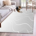 thumbnail image 3 of 3x5 Area Rugs, Grey Geometric Non-Skid Rubber Backing Large Rectangle Rugs - Living Room Bedroom Home Office, Modern White Stripe Abstract Distortion Art Indoor Floor Mat Carpets Washable Rug, 3 of 9