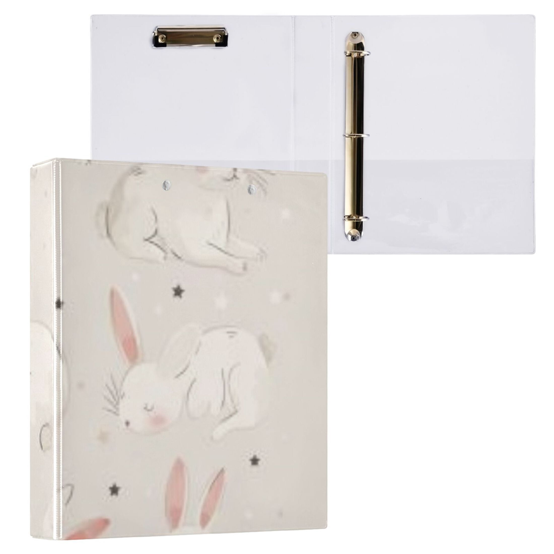 Cute Rabbits 3 Ring Binders 1.5 inch Hardcover File Folders with Interior Pockets A4 Size Organizer for School Office Hospital
