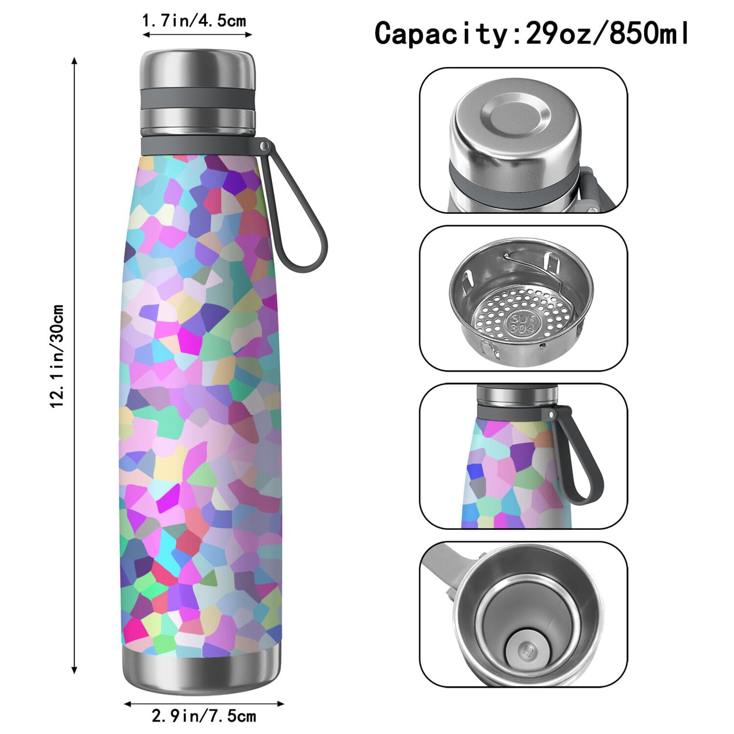 29oz Insulated Water Bottle with Tea Infuser, Stainless Steel Travel Mug, Shining Diamonds Print
