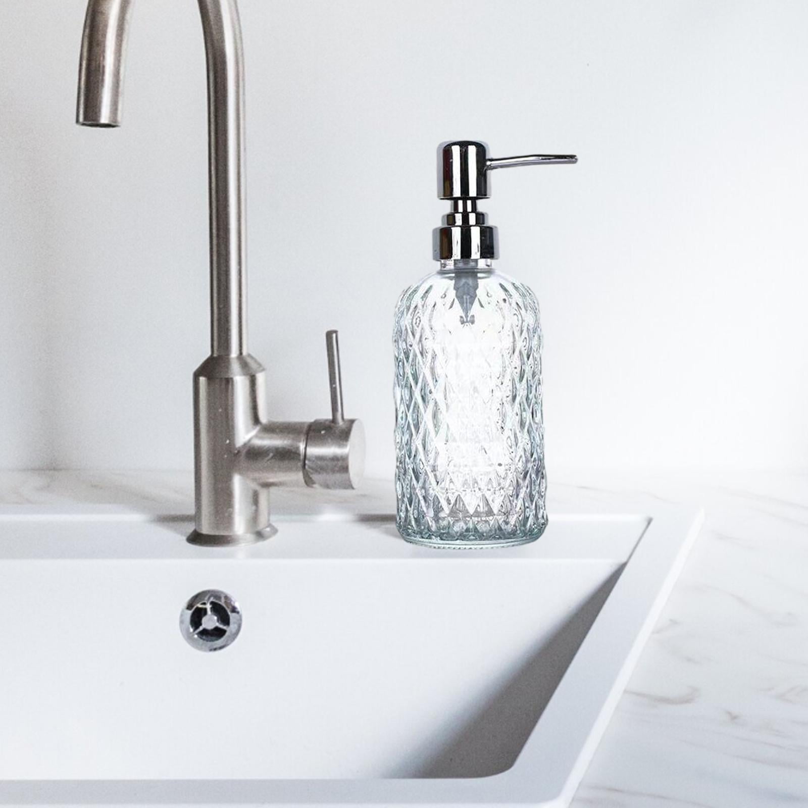 perfk Clear Glass Hand Dish Soap Dispenser Stylish with Rustproof Stainless Steel Pump