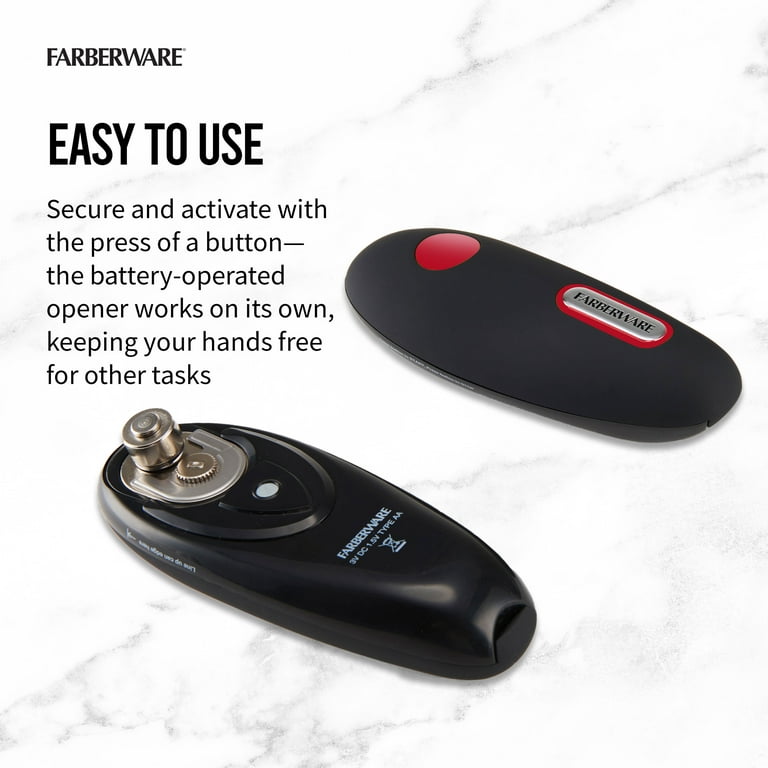 Farberware Hands-Free Battery-Operated Black Can Opener in Red