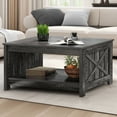 thumbnail image 4 of Dexturs Square Coffee Table, Farmhouse Coffee Table with Half Open Storage Compartment, Rustic Gray, 4 of 8