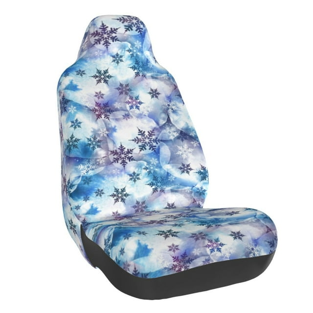 Wukai Icy Blue Snowflakes Full Set Car Seat Covers with Soft Padding Universal Auto Front Seats Protector and Cushion Mat