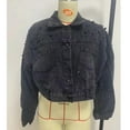 thumbnail image 6 of Women's Personality Jacket Glitter Jean Coat Vintage Design Denim Outwear Long Sleeve Overcoat Button Cardigan Lapel Neck Topcoat Fashion Trendy Coat, 6 of 8