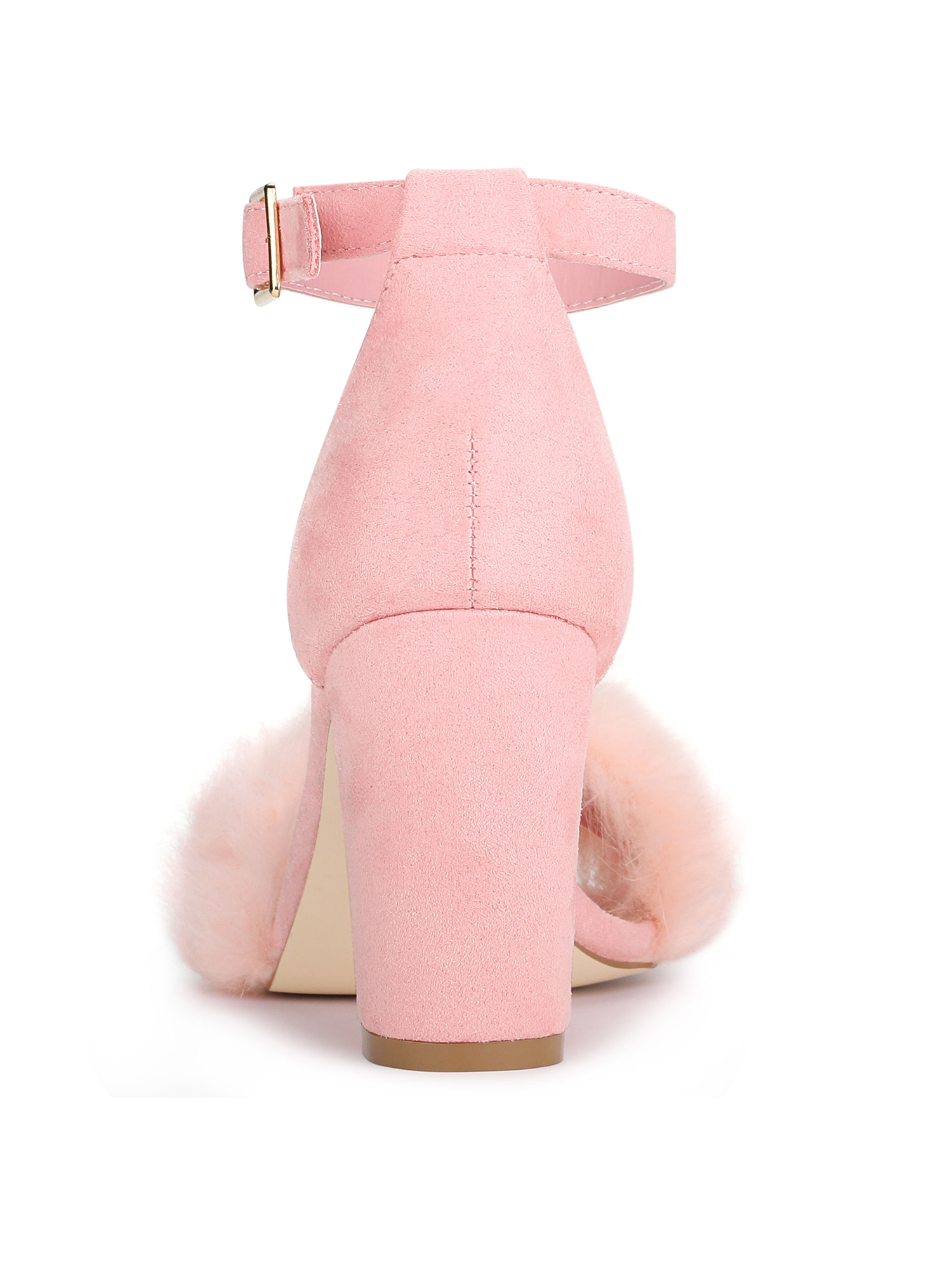 DARING DIVA Women's Ankle Strap Faux Fur Block Heels Beige Sandals for Wear Pink 7