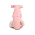 thumbnail image 2 of BLISSFUL STEP Women's Faux Fur Ankle Strap Block Heel Open Toe Sandals Pink 7, 2 of 8