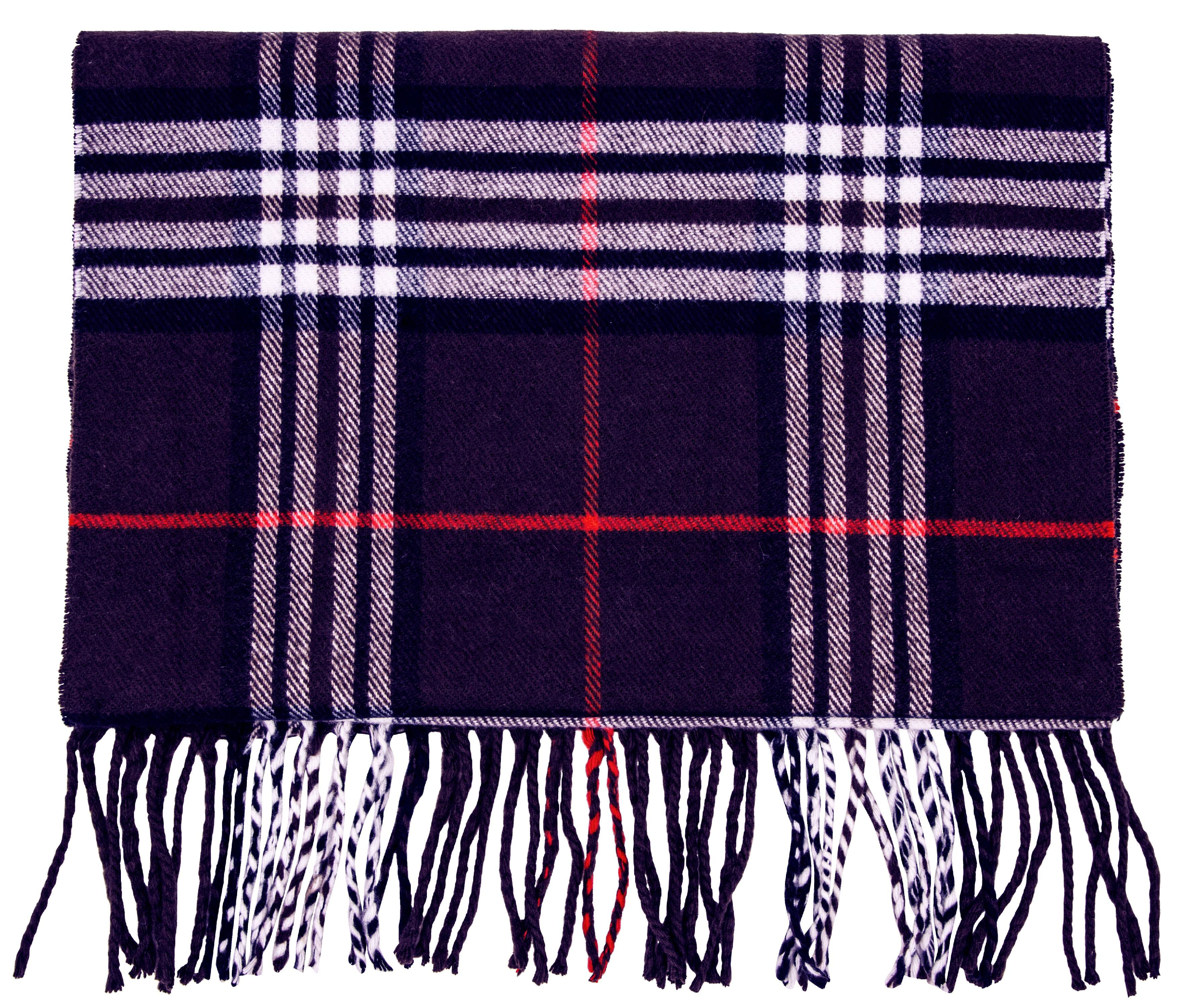 Black New 100% 2-Ply Cashmere Classic Plaid Scarf 