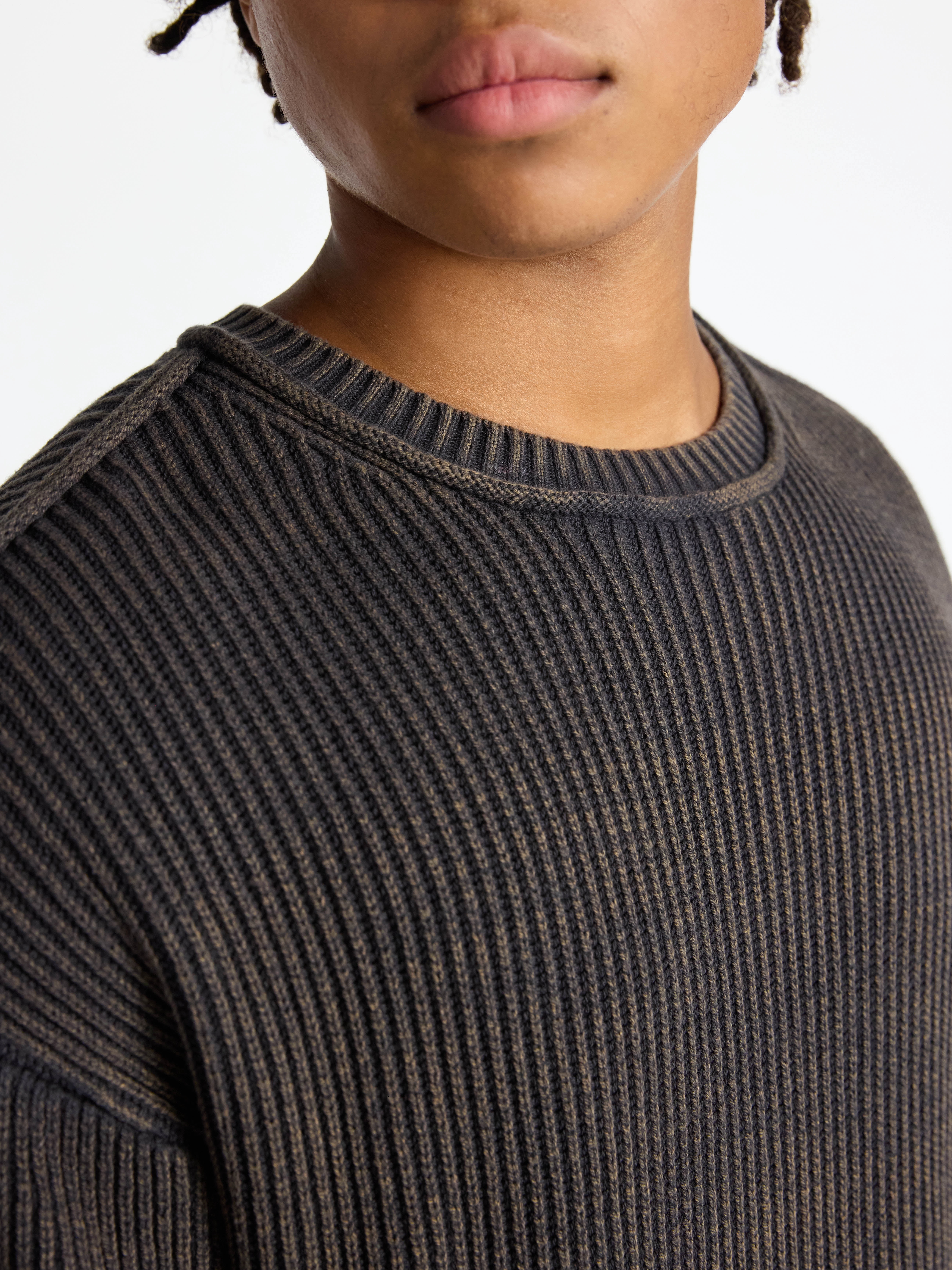 No Boundaries Ribbed Crewneck Sweater with Long Sleeves, Men's XS-3XL