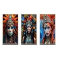 thumbnail image 2 of Designart "Festive Slavic Spiritual Portraits V" Boho Woman Framed Wall Art Set Of 3 - Red Woman Boho Frame Canvas Set For Living Room Decor, 2 of 6