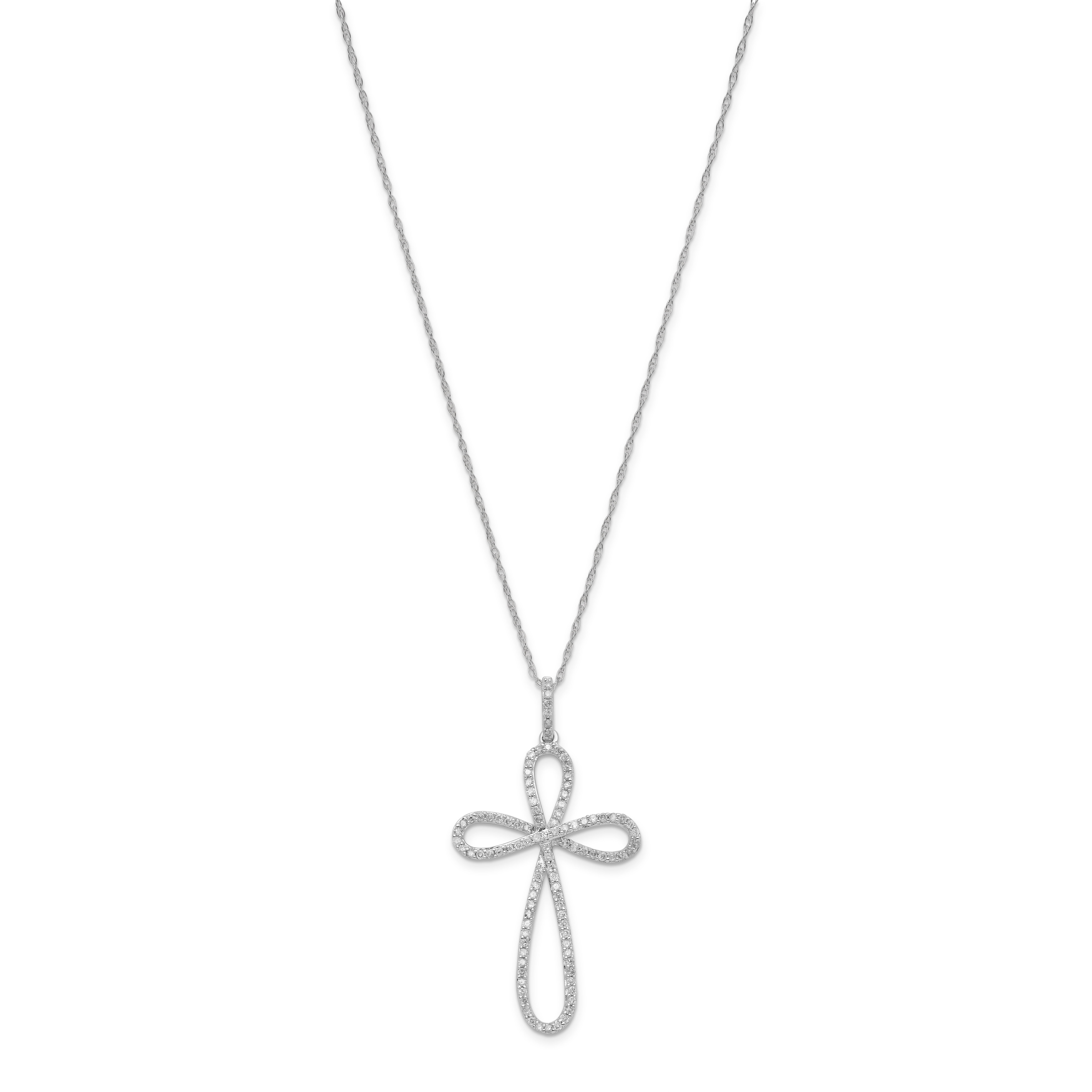 10k White Gold Diamond Bound Cross Religious Pendant 1/8 ct 10k White Gold Diamond Bound Cross Religious Pendant 1/8 ct