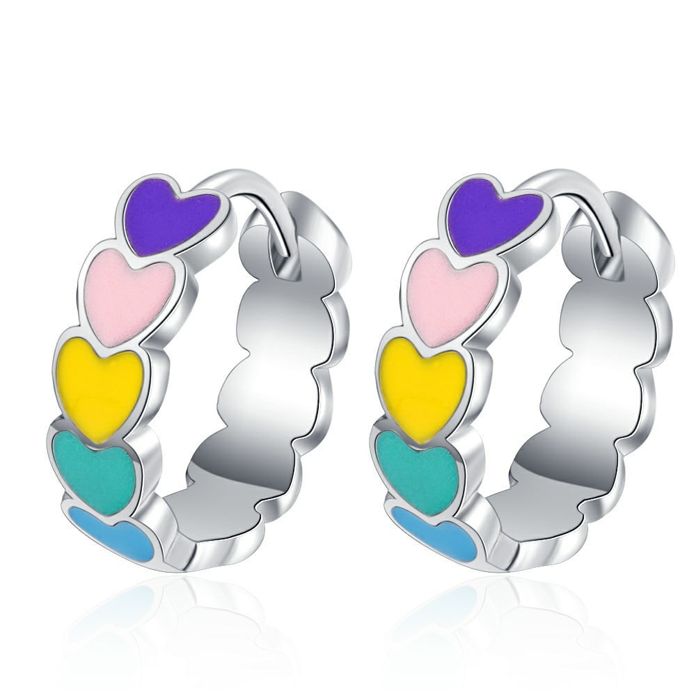 Girls 925 Sterling Silver Hoop Rainbow Star earrings Boxed Childrens 