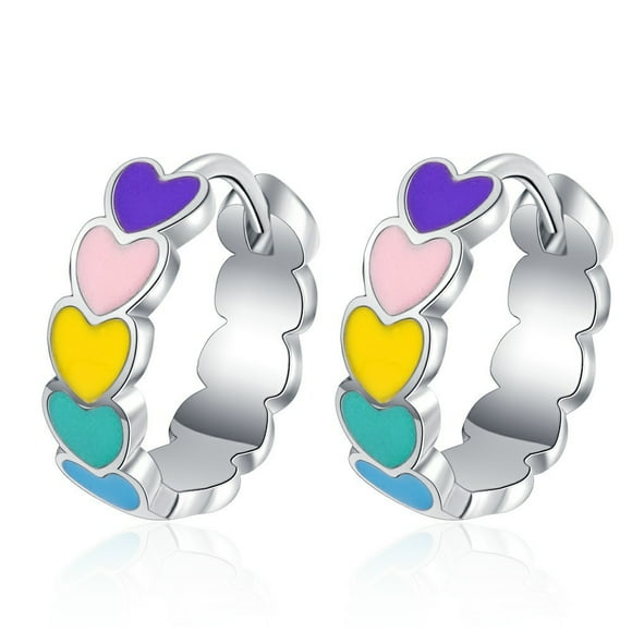 925 Sterling Silver Hoop Rainbow Earrings For Girls Love Heart Earrings for Kids Colorful Enamel Karrings 14K Gold Plated Hypoallergenic for Women Birthday Valentine's Day Gifts