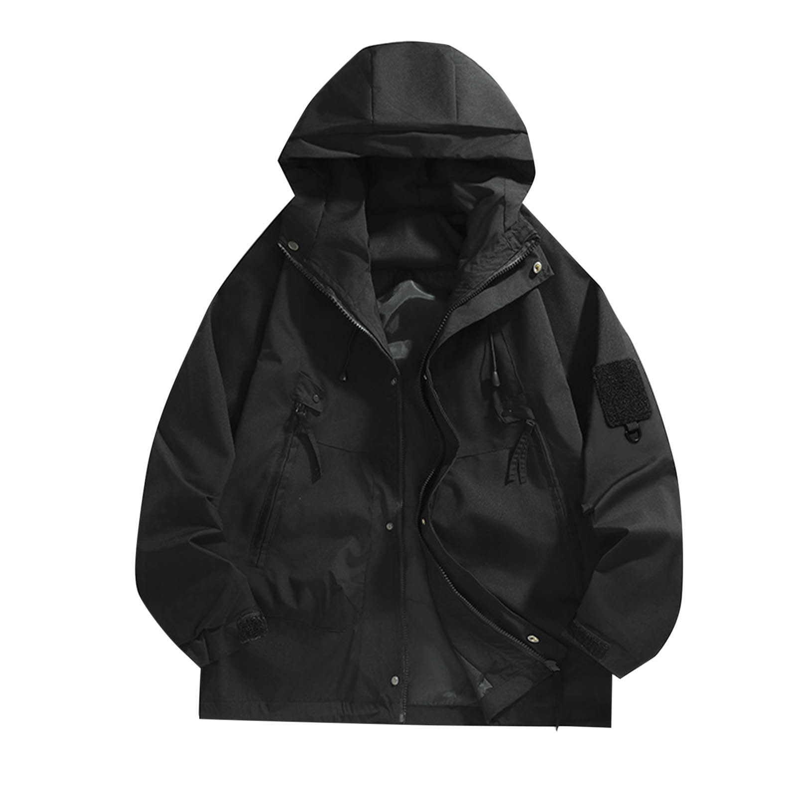 lkfuzj Men s Hooded Jacket Lightweight Rain Jacket Casual Long Sleeve Outdoor Softshell Unisex Coat Hiking Windbreaker Waterproof Hooded Workwear Outwear Tops - Black