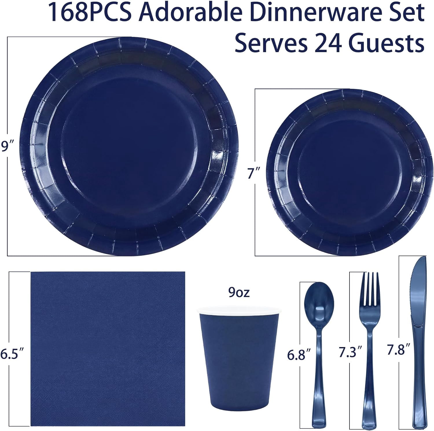 168Pcs Navy Blue Party Supplies for Navy Blue Party Decorations includes Paper Plates and Napkins Cups Utensils,Blue Disposable Plates Set for Boy Baptism Birthday Graduation Serve 24 Guests