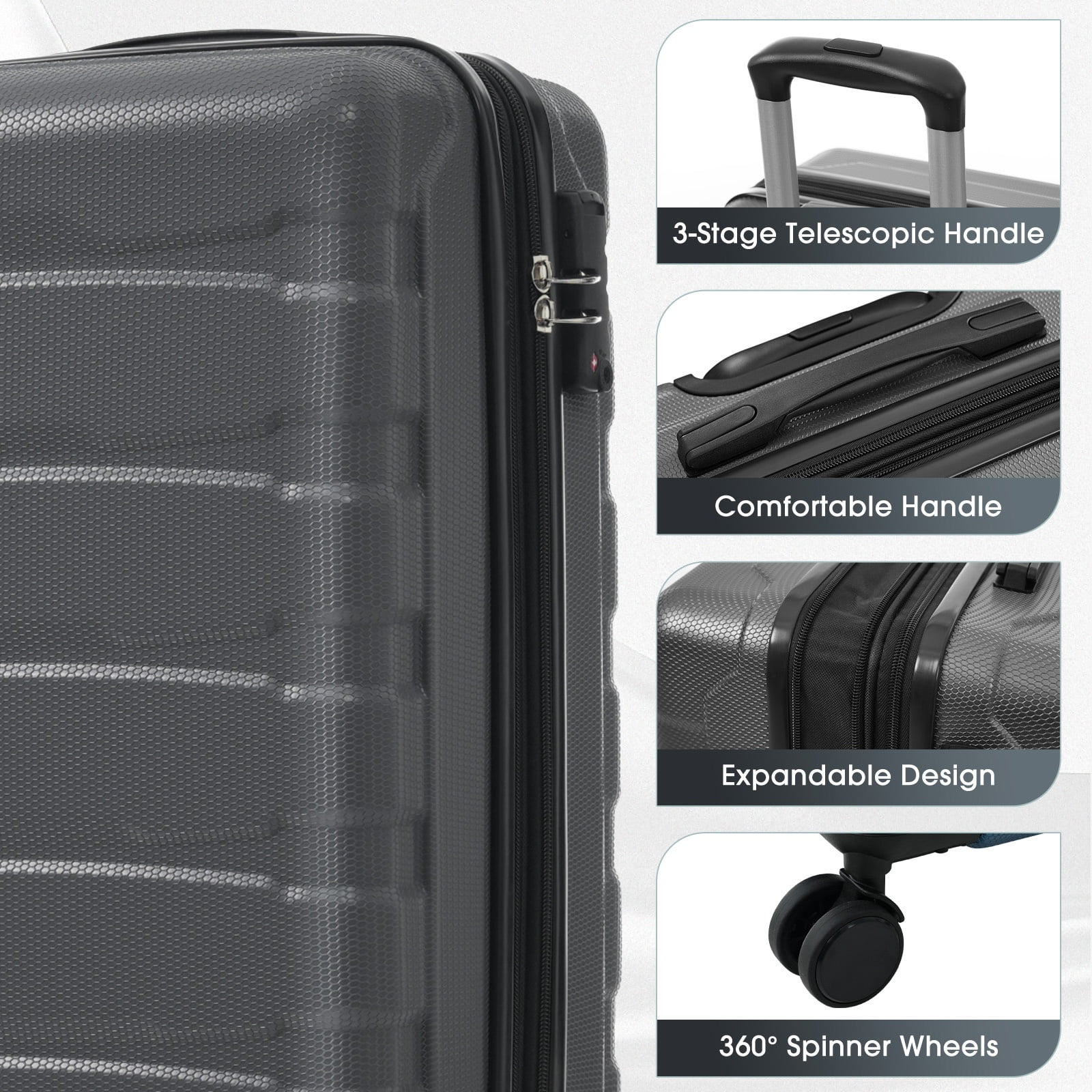 20 Inch Hardshell ABS Carry on Luggage, Durable Expandable Travel Suitcase with Spinner Wheels, TSA Lock