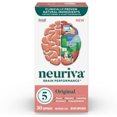6 Pack - NEURIVA Original Brain Performance (30 count), Brain Support Supplement With Clinically Proven Natural Ingredients 1 ea