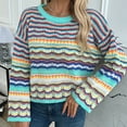thumbnail image 7 of Qetyuw Womens Colorful Striped Sweater Crochet Knitted Long Sleeve Pullover Jumpers Crew Neck Loose Fit Sweaters, 7 of 7