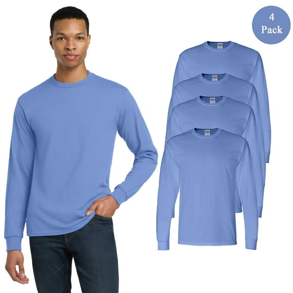Gildan Men DryBlend 50/50 Long Sleeve T-Shirt, Crew Neck Classic Bulk Tee, Carolina Blue 4-Pack, S