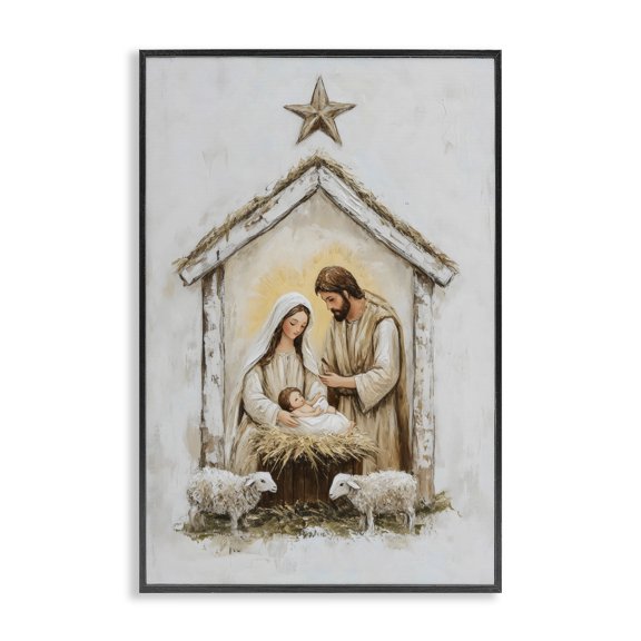 Stupell Industries Rustic Lodge Little Lambs & Nativity Black Framed Giclee Art, 12 x 18, by Petals Prints Design