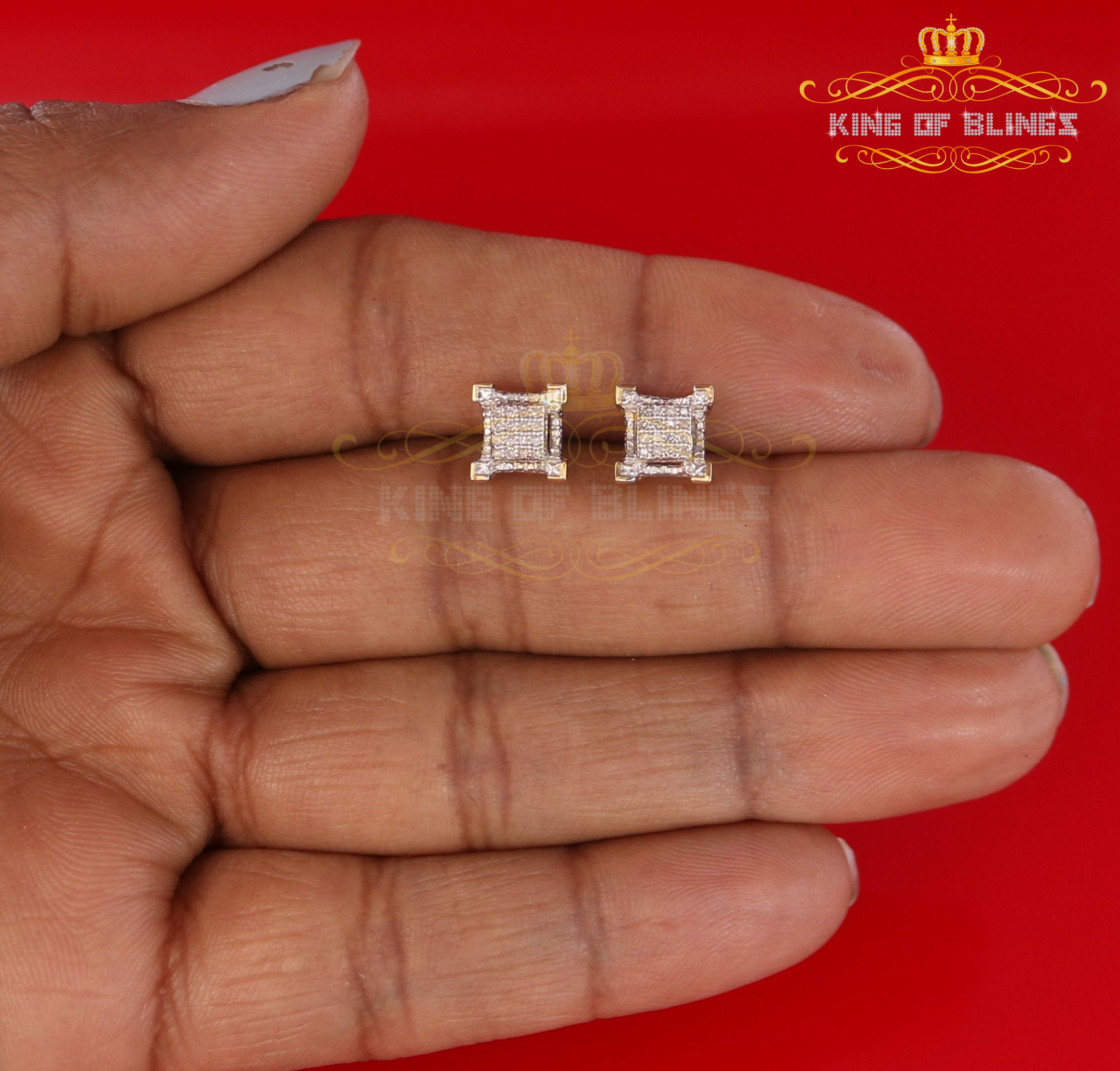 King of Bling's 10K Real Yellow Gold with 0.10CT Real Diamonds Men's /Womens stud Square Earring