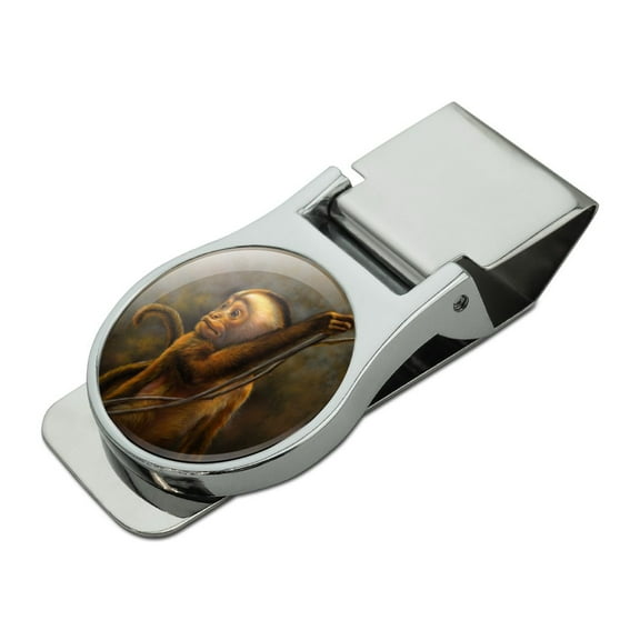 Capuchin Monkey Organ Grinder Satin Chrome Plated Metal Money Clip