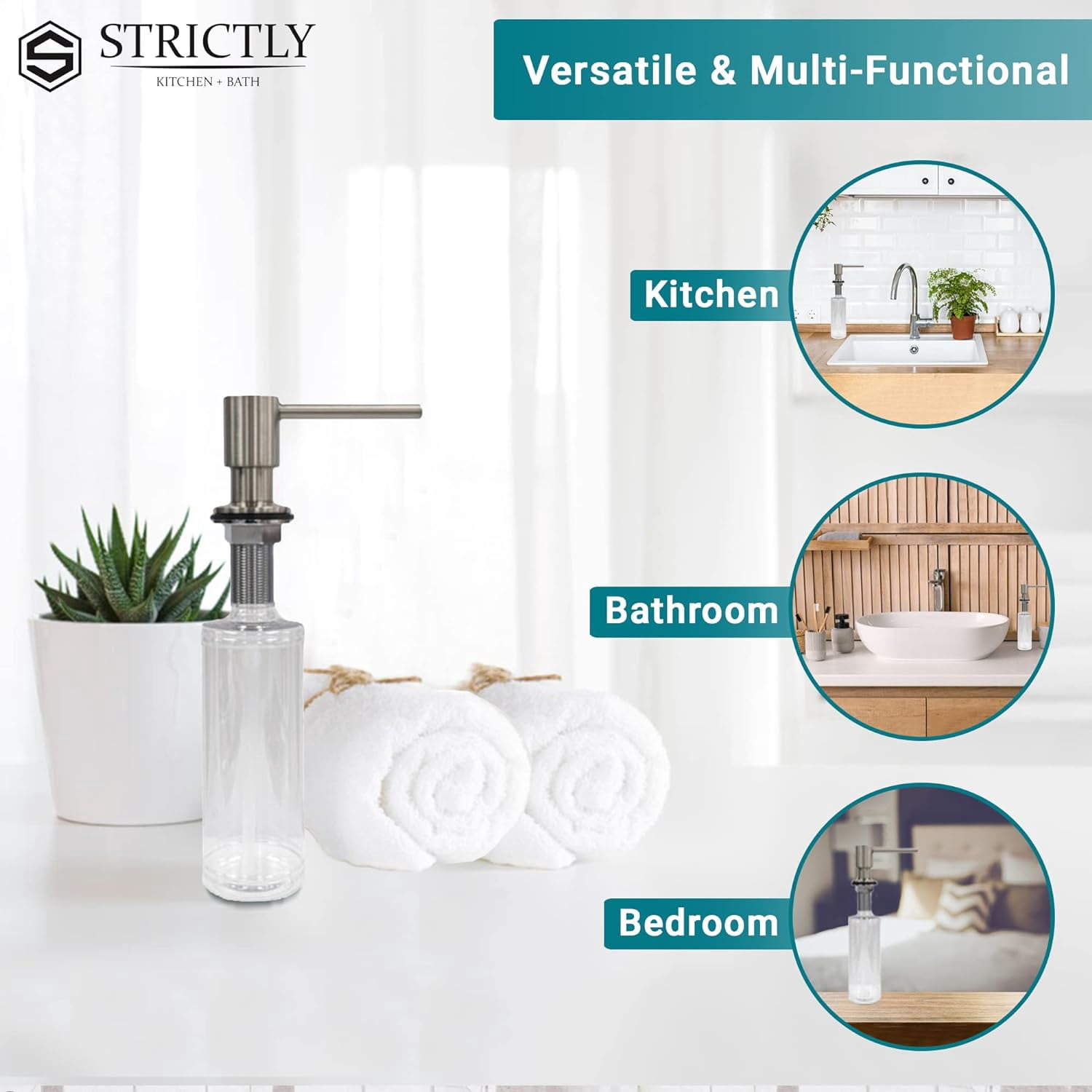 Strictly Sinks Contemporary Liquid Soap Dispenser - Stainless Steel Dish Refillable Soap Dispenser