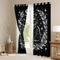 thumbnail image 3 of Manfei Spooky Cat Moon Kitchen Curtains, Vintage Gem Leaf Black Out Curtains Pack of 2 (42x63 Each), Monochrome Black, 3 of 6