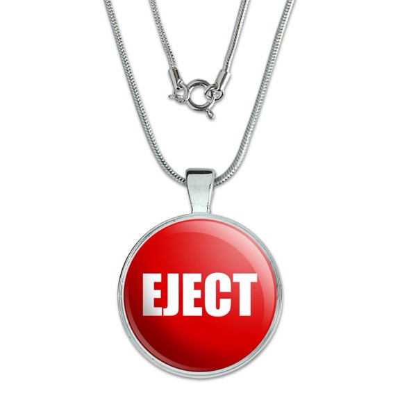 Red Eject Button Design Funny 1" Pendant with Sterling Silver Plated Chain