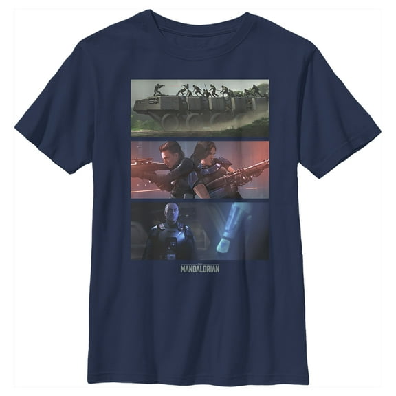 Boy's Star Wars: The Mandalorian Playtime on Morak  Graphic Tee Navy Blue X Small