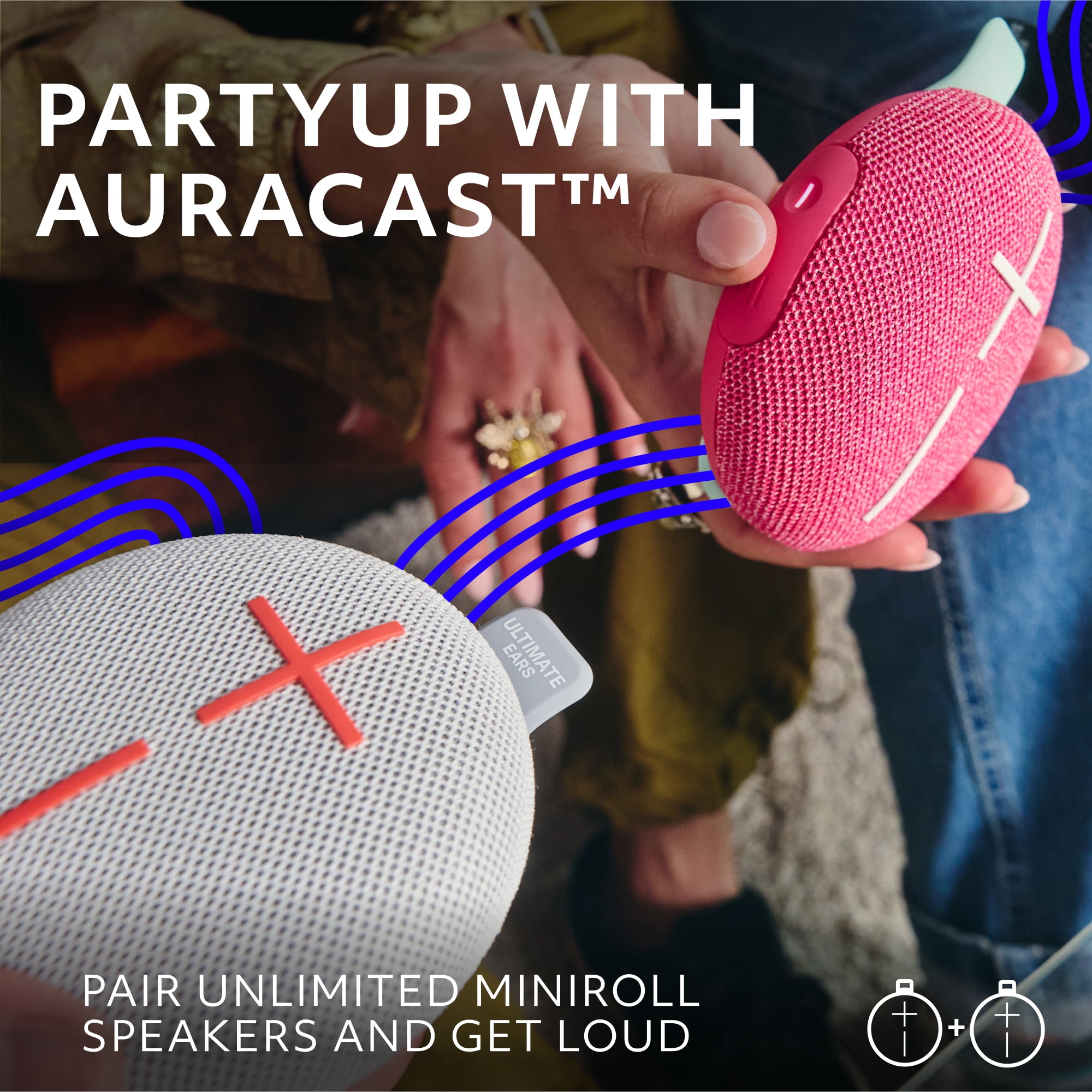 ULTIMATE EARS MINIROLL Ultra-Portable Waterproof Bluetooth Speaker, Big Bass, IP67 Dustproof, 131 ft (40 m) Range - Revive Grey