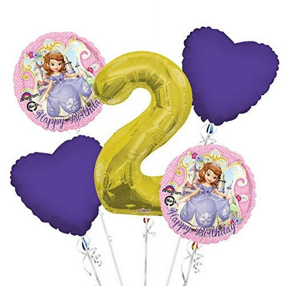 Sofia the First Balloon Bouquet 2nd Birthday 5 pcs - Party Supplies