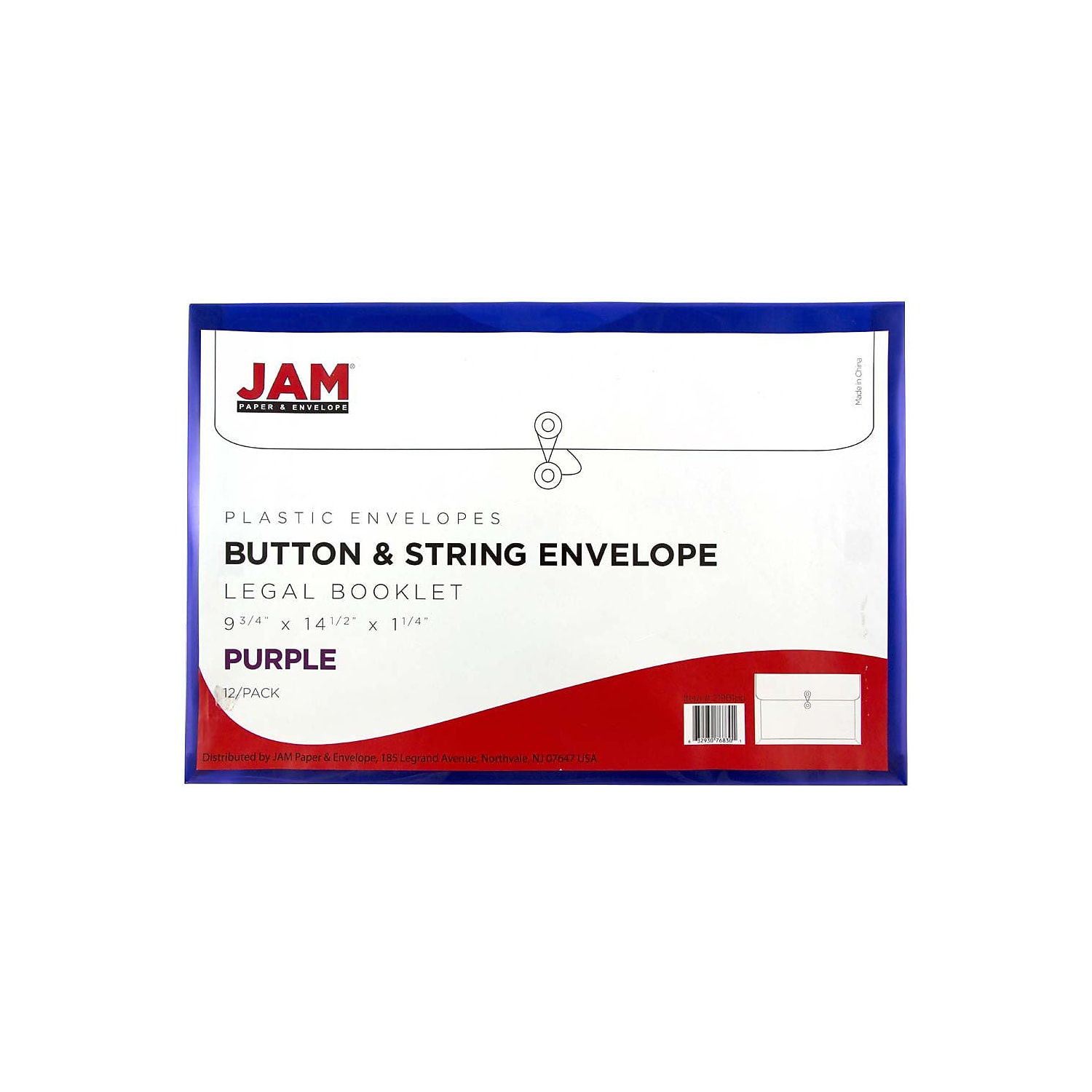 JAM Paper Plastic Envelopes, 9.8x14.5, 12/Pack, Purple, Button String, Legal Booklet