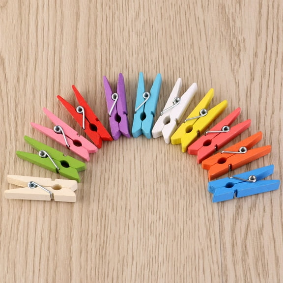 YSNOOWE 100Pcs Mini Clothespins For Photos Assorted Color 1.4in Natural Wood Metal Spring Party